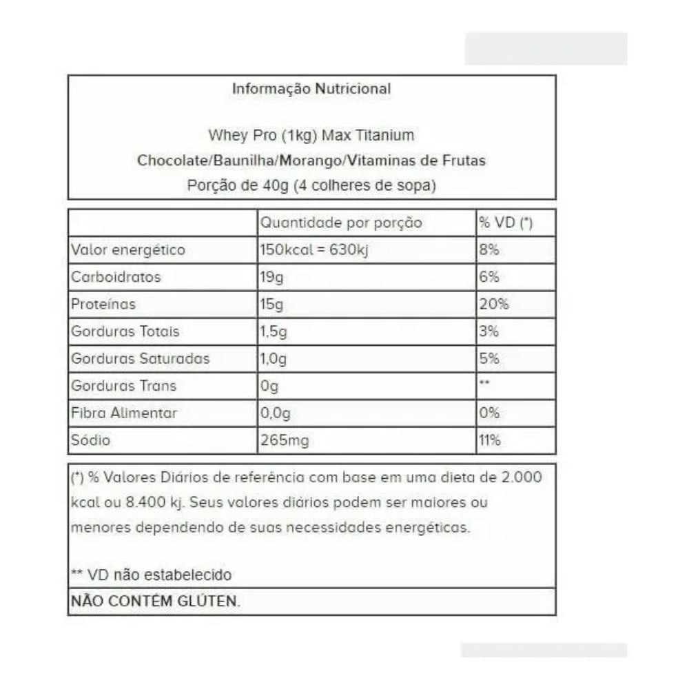 Whey Pro 1Kg Pote - Whey Protein Concentrada Max Titanium