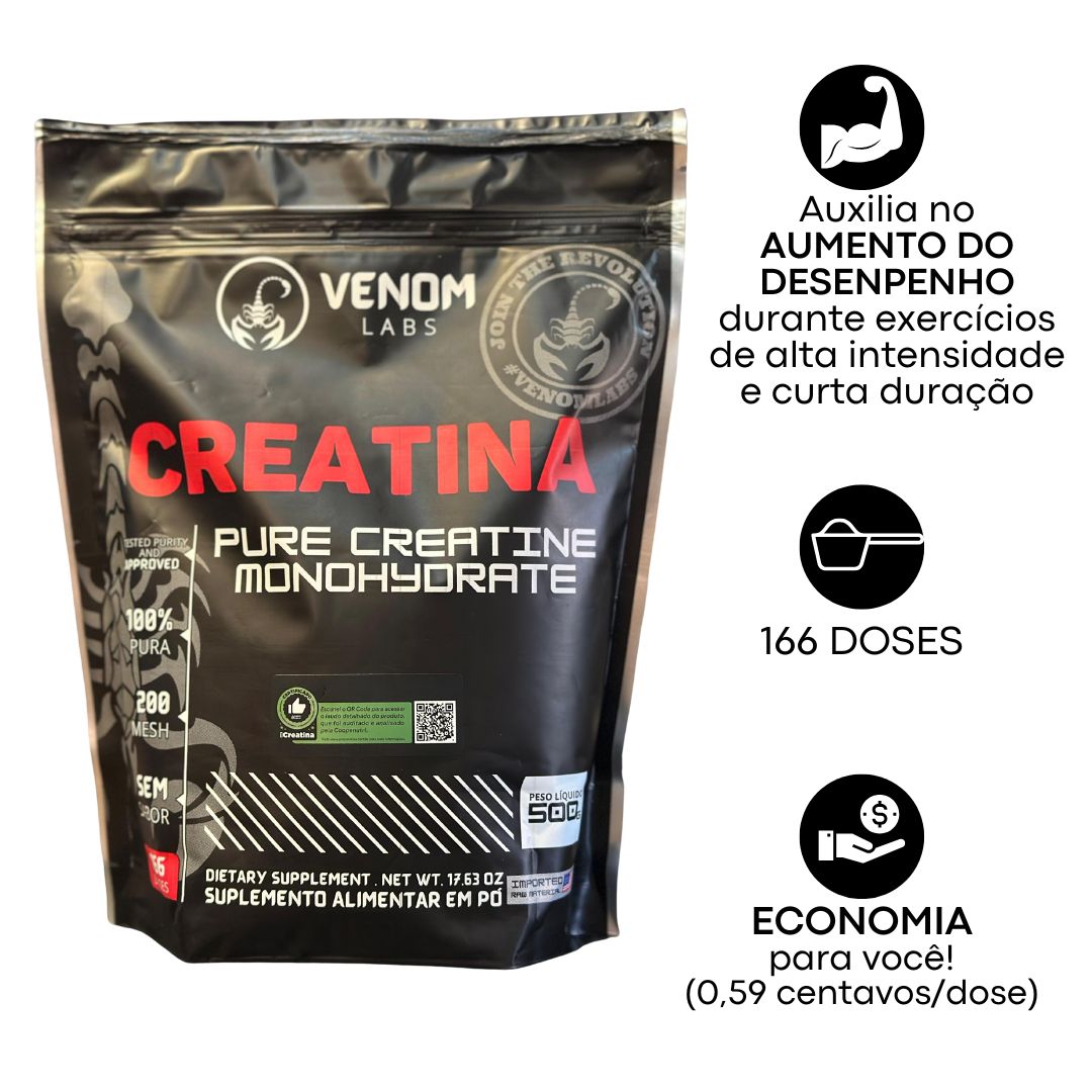 Creatina 100% pura 500g Refil - Venom Labs (laudada com 100% pureza pela Coopenutri & Abenutri)