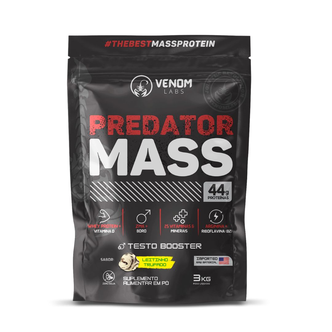 Hipercalórico PREDATOR MASS 3kg TESTO BOOSTER (44g proteínas por porção) Venom Labs - 7 sabores