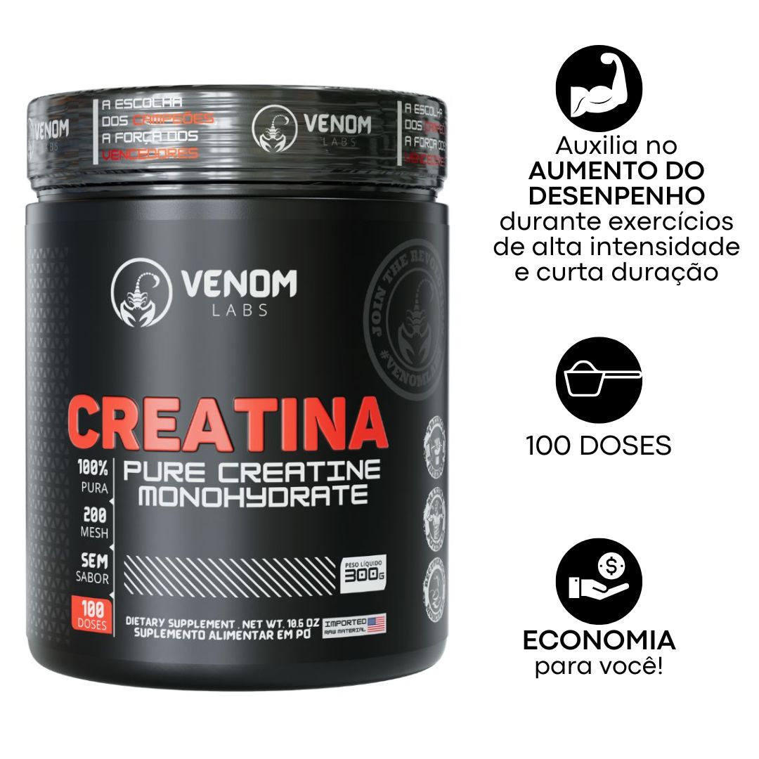 Creatina 100% 300g - Venom Labs (100% pureza nos laudos Abenutri e Coopenutri)