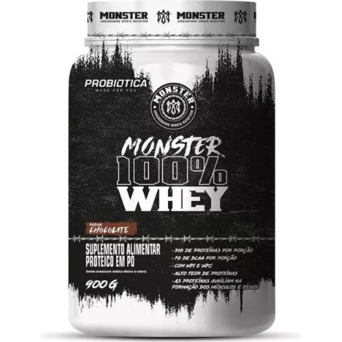 Whey Protein - Monster 100% Pote 900g (31g proteínas por dose/ Baixo carbo) - Probiotica