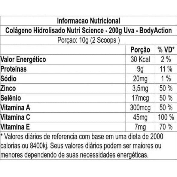 Colágeno hidrolisado VERISOL + ct-1 (ácido hialurônico) 200g 20 DOSES - Body Action