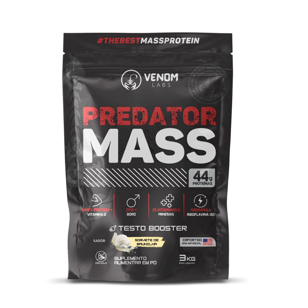 Hipercalórico PREDATOR MASS 3kg TESTO BOOSTER (44g proteínas por porção) Venom Labs - 7 sabores