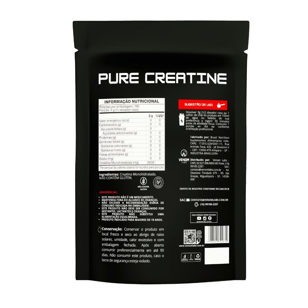 Creatina 100% pura 500g Refil - Venom Labs (laudada com 100% pureza pela Coopenutri & Abenutri)