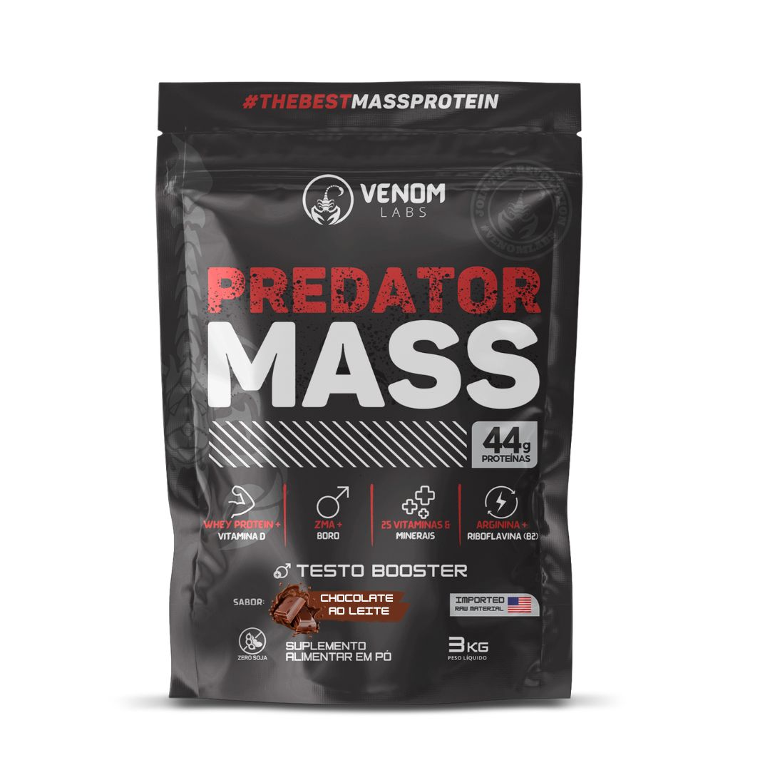 Hipercalórico PREDATOR MASS 3kg TESTO BOOSTER (44g proteínas por porção) Venom Labs - 7 sabores