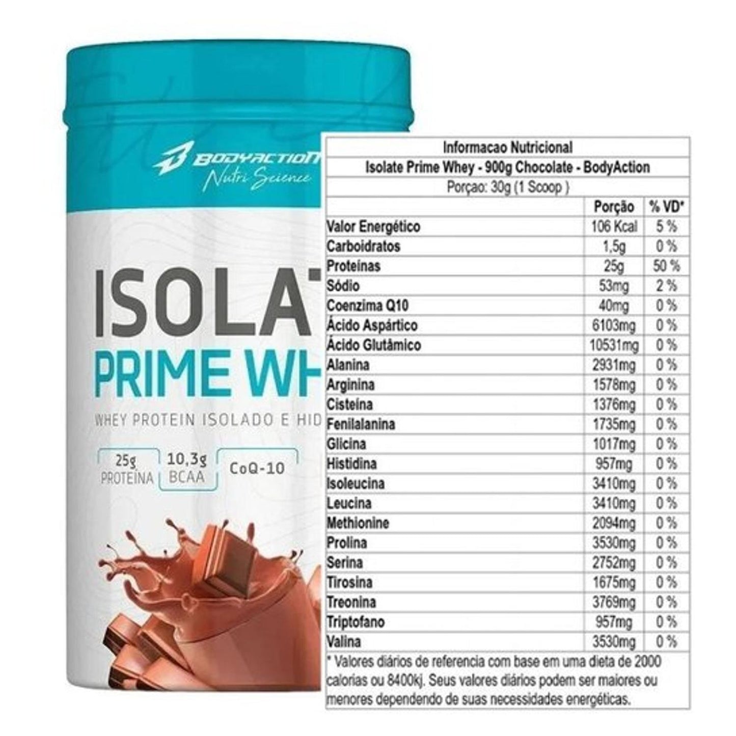 Isolate prime whey 900g ZERO LACTOSE (Proteína Isolada, Baixo Carbo) - Body Action