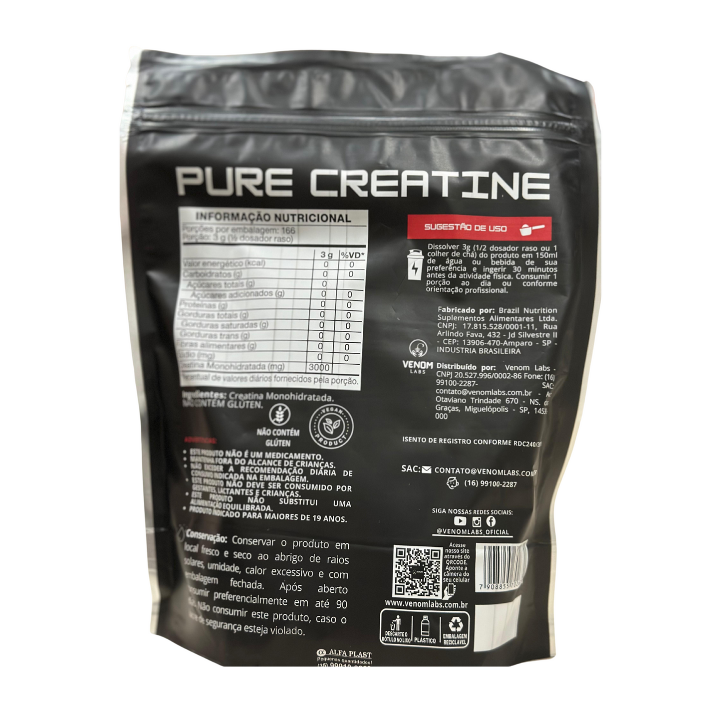 Creatina 100% pura 500g Refil - Venom Labs (laudada com 100% pureza pela Coopenutri & Abenutri)