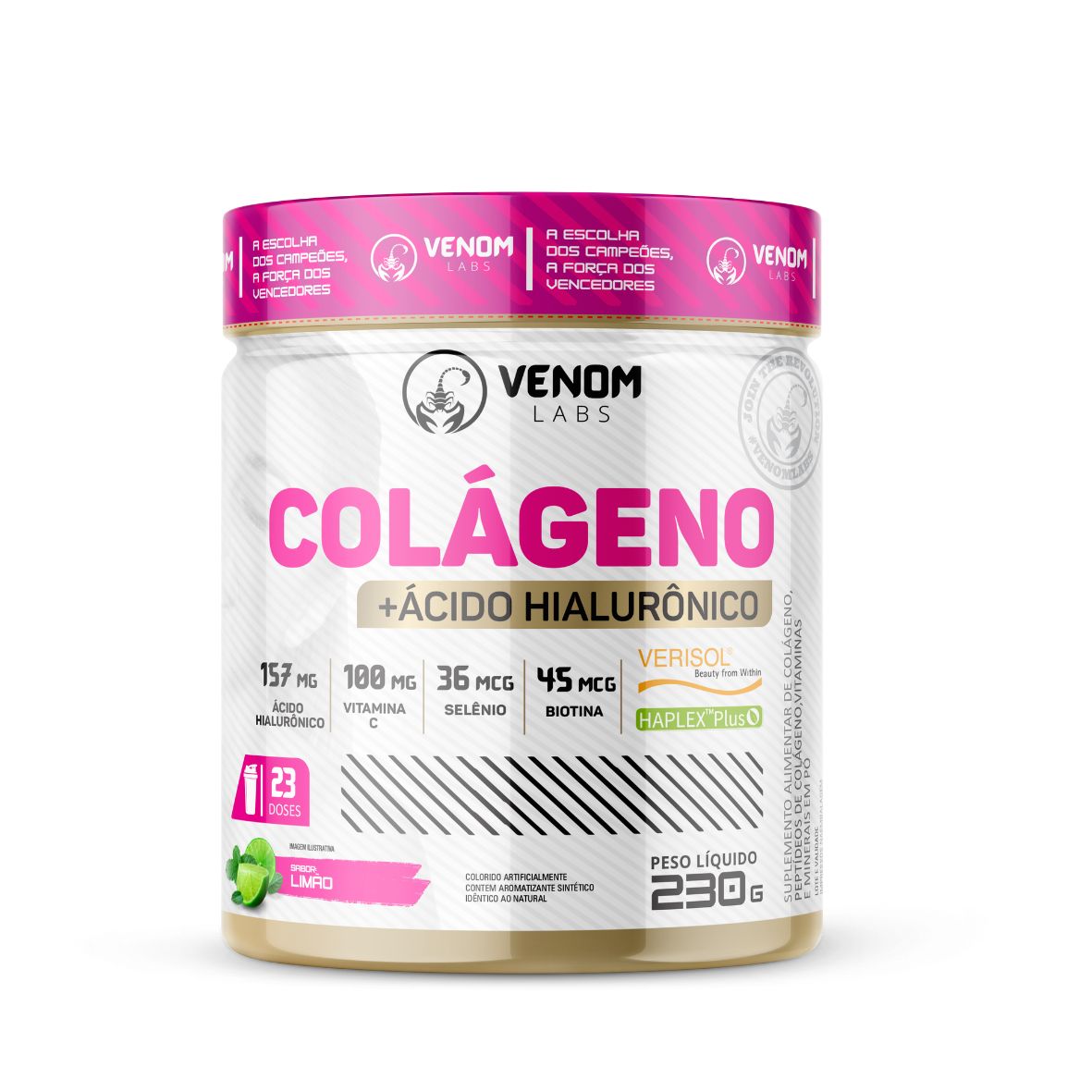 Colágeno Hidrolisado + Ácido Hialurônico 230g ( selos de pureza Verisol + Haplex) VENOM LABS