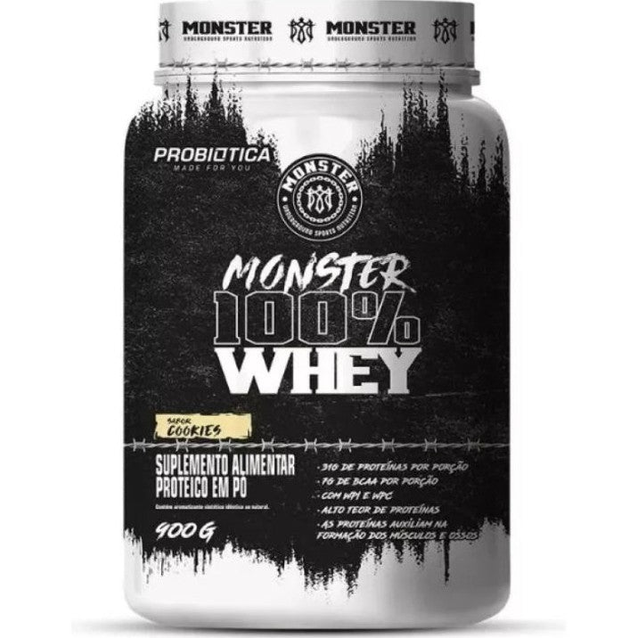 Whey Protein - Monster 100% Pote 900g (31g proteínas por dose/ Baixo carbo) - Probiotica