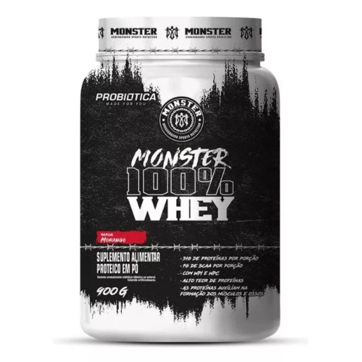 Whey Protein - Monster 100% Pote 900g (31g proteínas por dose/ Baixo carbo) - Probiotica