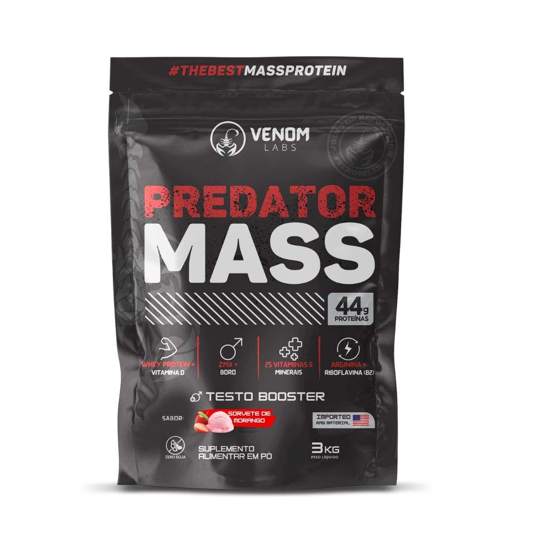 Hipercalórico PREDATOR MASS 3kg TESTO BOOSTER (44g proteínas por porção) Venom Labs - 7 sabores
