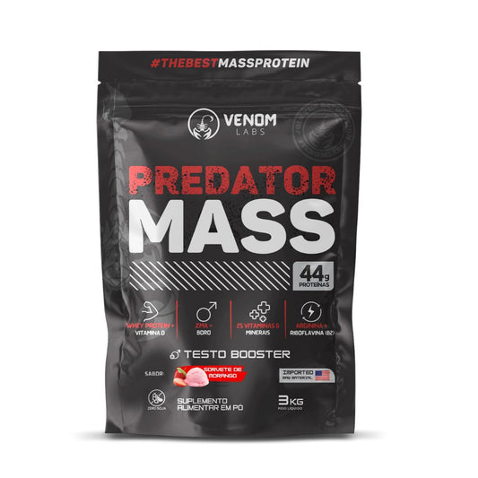 Hipercalórico PREDATOR MASS 3kg TESTO BOOSTER (44g proteínas por porção) Venom Labs - 7 sabores