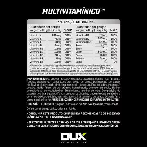Multivitamínico - Pote 90 Cápsulas (90 dias de rendimento) Dux Nutrition