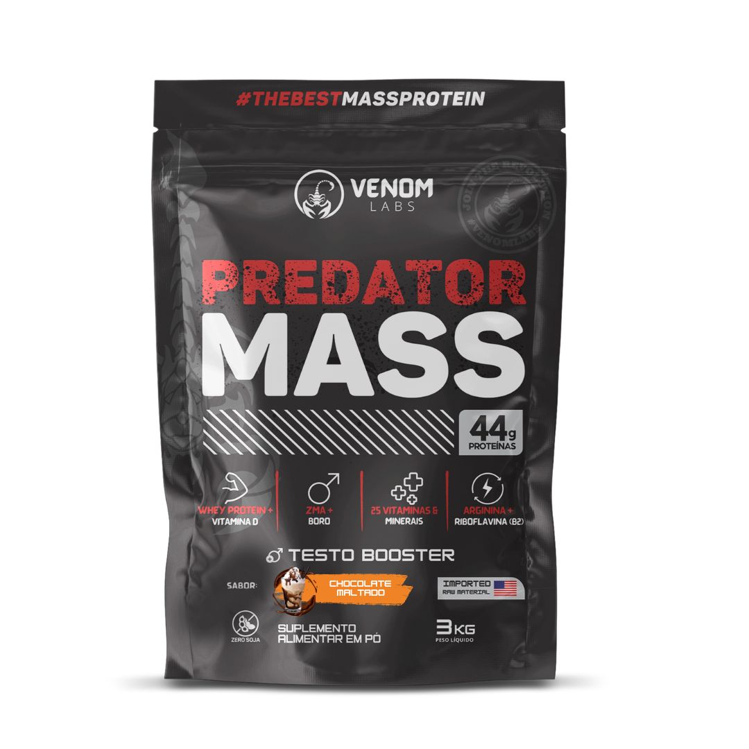 Hipercalórico PREDATOR MASS 3kg TESTO BOOSTER (44g proteínas por porção) Venom Labs - 7 sabores