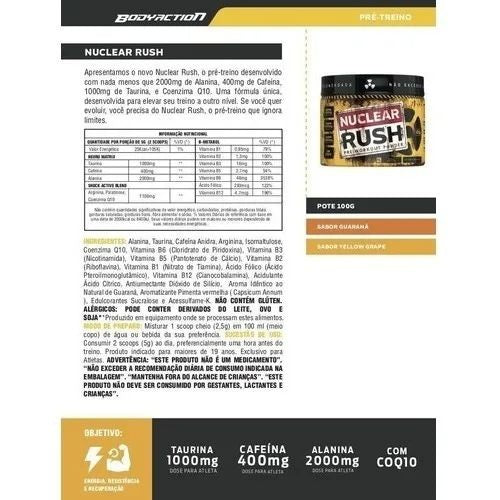 Nuclear Rush 100g Pré Treino com 2000mg Beta Alanina - Body Action